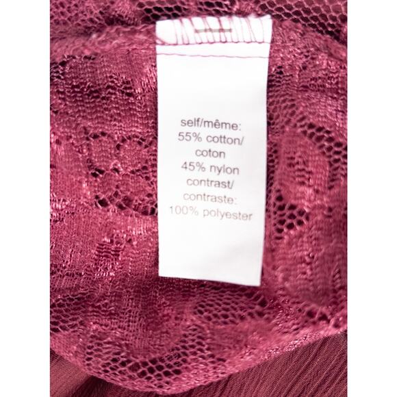 VTG Sheer Lace Blouse Cap Sleeve Maroon LARGE Ruffle Y2K Coquette Fairy - Picture 8 of 8